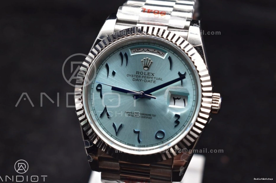 Dial Steel on SS Bracelet V President Arabic GMF 904L Markers A3255 Iced DayDate 40 Blue Cozy 710 0712